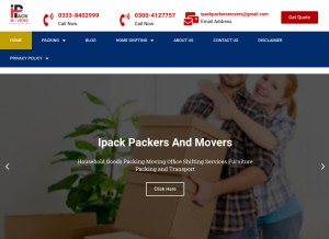 How ipackpackersmovers.com looks like on a tablet such as an iPad.