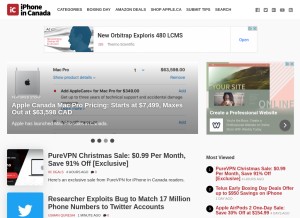 How iphoneincanada.ca looks like on a tablet such as an iPad.