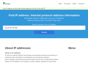 How ipinfo.space looks like on a tablet such as an iPad.