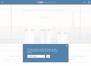How iqair.com looks like on a tablet such as an iPad.