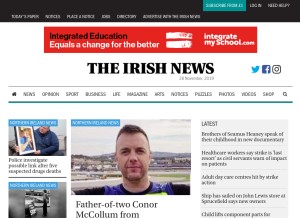 How irishnews.com looks like on a tablet such as an iPad.