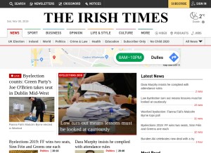 How irishtimes.com looks like on a tablet such as an iPad.