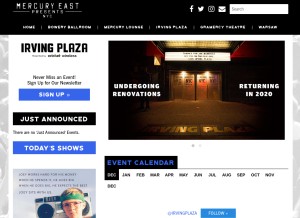 How irvingplaza.com looks like on a tablet such as an iPad.