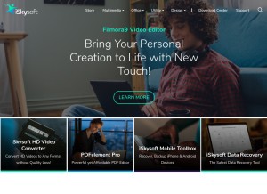 How iskysoft.com looks like on a tablet such as an iPad.