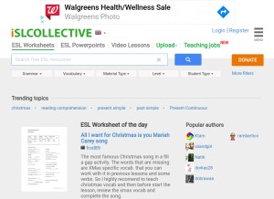 How islcollective.com looks like on a tablet such as an iPad.