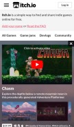 How itch.io looks like on a mobile device such as an iPhone.