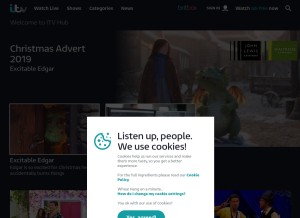 How itv.com looks like on a tablet such as an iPad.