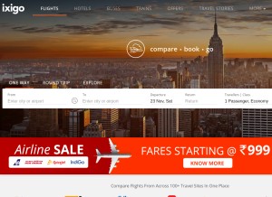 How ixigo.com looks like on a tablet such as an iPad.
