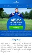 How jackpotjoy.com looks like on a mobile device such as an iPhone.