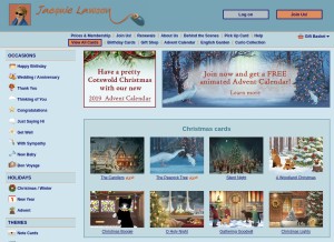 How jacquielawson.com looks like on a tablet such as an iPad.