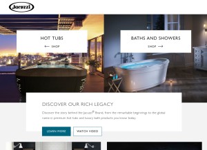 How jacuzzi.com looks like on a tablet such as an iPad.