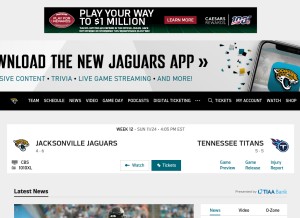 How jaguars.com looks like on a tablet such as an iPad.