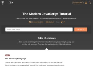 How javascript.info looks like on a tablet such as an iPad.