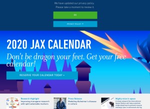 How jax.org looks like on a tablet such as an iPad.
