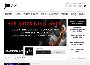 How jazz.org looks like on a tablet such as an iPad.
