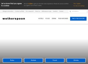 How jdwetherspoon.com looks like on a tablet such as an iPad.