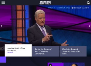 How jeopardy.com looks like on a tablet such as an iPad.