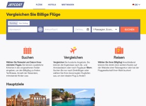 How jetcost.de looks like on a tablet such as an iPad.