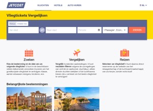 How jetcost.nl looks like on a tablet such as an iPad.