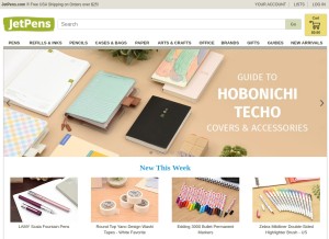 How jetpens.com looks like on a tablet such as an iPad.