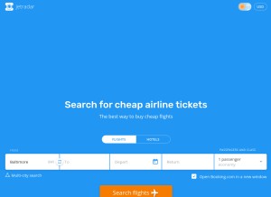 How jetradar.com looks like on a tablet such as an iPad.