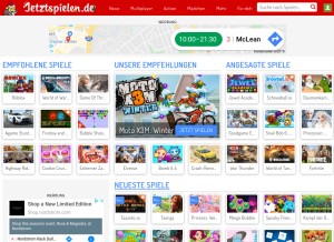 How jetztspielen.de looks like on a tablet such as an iPad.