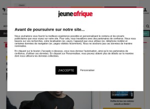How jeuneafrique.com looks like on a tablet such as an iPad.