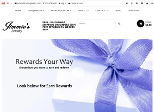 How jimmiesjewelry.com looks like on a tablet such as an iPad.