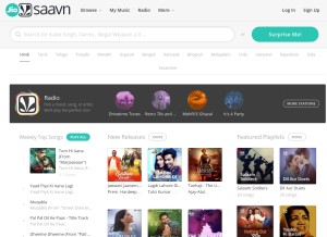 How jiosaavn.com looks like on a tablet such as an iPad.