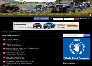 How jkowners.com looks like on a tablet such as an iPad.