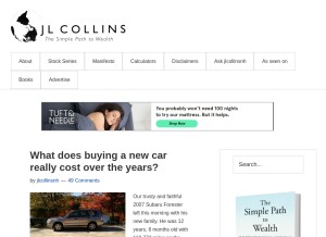 How jlcollinsnh.com looks like on a tablet such as an iPad.