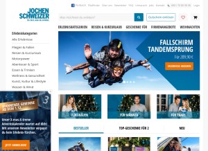 How jochen-schweizer.de looks like on a tablet such as an iPad.