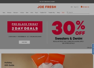 How joefresh.com looks like on a tablet such as an iPad.