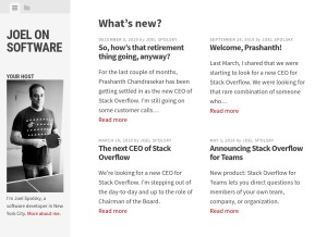 How joelonsoftware.com looks like on a tablet such as an iPad.