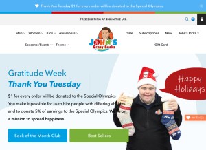 How johnscrazysocks.com looks like on a tablet such as an iPad.