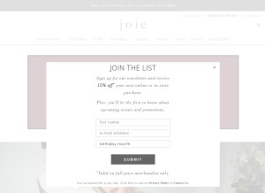 How joie.com looks like on a tablet such as an iPad.