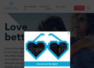 How joinonelove.org looks like on a tablet such as an iPad.