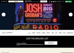 How joshgroban.com looks like on a tablet such as an iPad.