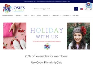 How josiesfriends.com looks like on a tablet such as an iPad.