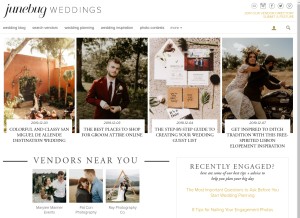 How junebugweddings.com looks like on a tablet such as an iPad.