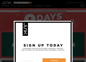 How junkbrands.com looks like on a tablet such as an iPad.