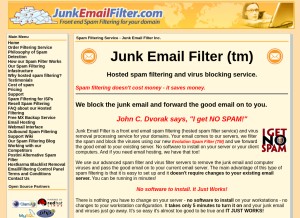 How junkemailfilter.com looks like on a tablet such as an iPad.