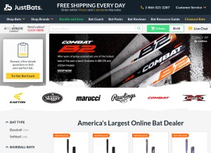 How justbats.com looks like on a tablet such as an iPad.