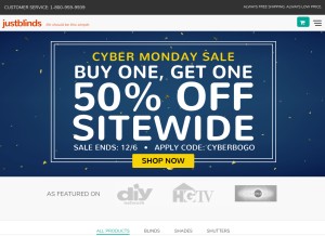 How justblinds.com looks like on a tablet such as an iPad.