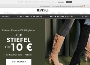 How justfab.de looks like on a tablet such as an iPad.