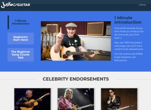 How justinguitar.com looks like on a tablet such as an iPad.
