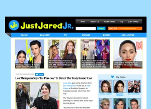 How justjaredjr.com looks like on a tablet such as an iPad.