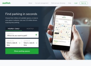 How justpark.com looks like on a tablet such as an iPad.