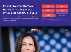How kamalaharris.org looks like on a tablet such as an iPad.