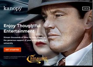 How kanopy.com looks like on a tablet such as an iPad.